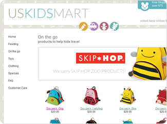 Sample website for kids travel store